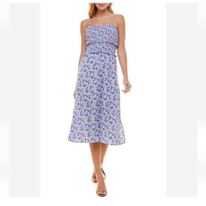 TRIXXI SHIRRED BODICE FLORAL PRINT DRESS